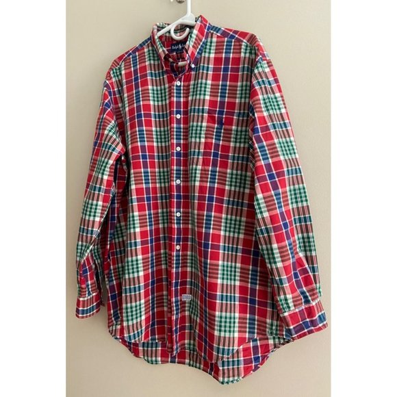 Ralph Lauren Large Red/Green/Blue Plaid Button Down Cotton Dress or Casual Shirt - Picture 8 of 9